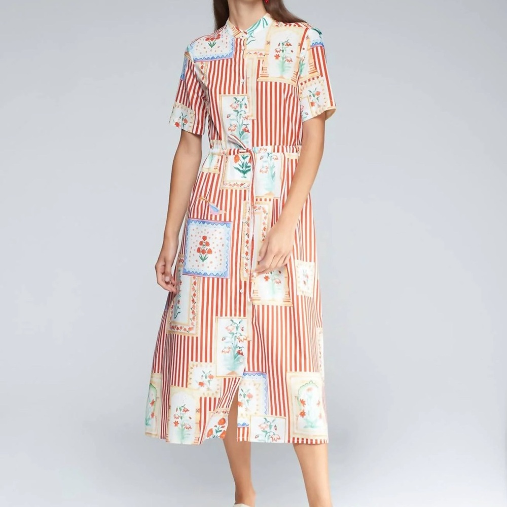 Vilagallo Multicolor Patchwork Stripe Midi Dress